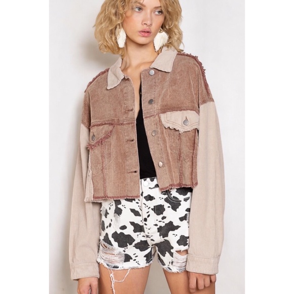 POL Jackets & Blazers - POL Mocha & Tan Button Up Cropped Corduroy Jacket